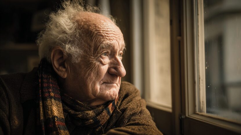 Older man sitting by a window in quiet reflection