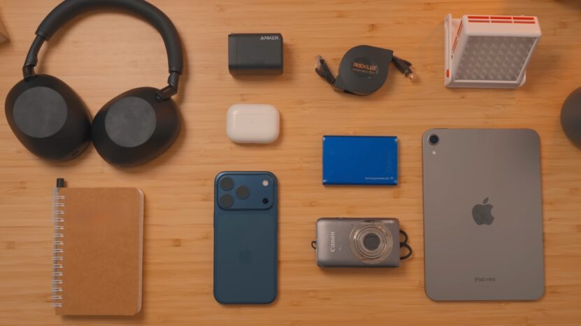 Everyday carry gear sits neatly on a wooden desk